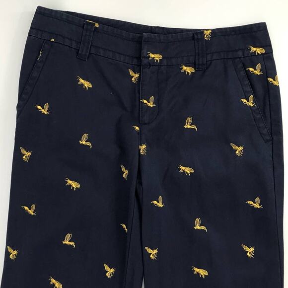 Lilly Pulitzer Navy Blue Yellow Wasp Embroidered Main Line Fit Pants Size 2 - Picture 4 of 9